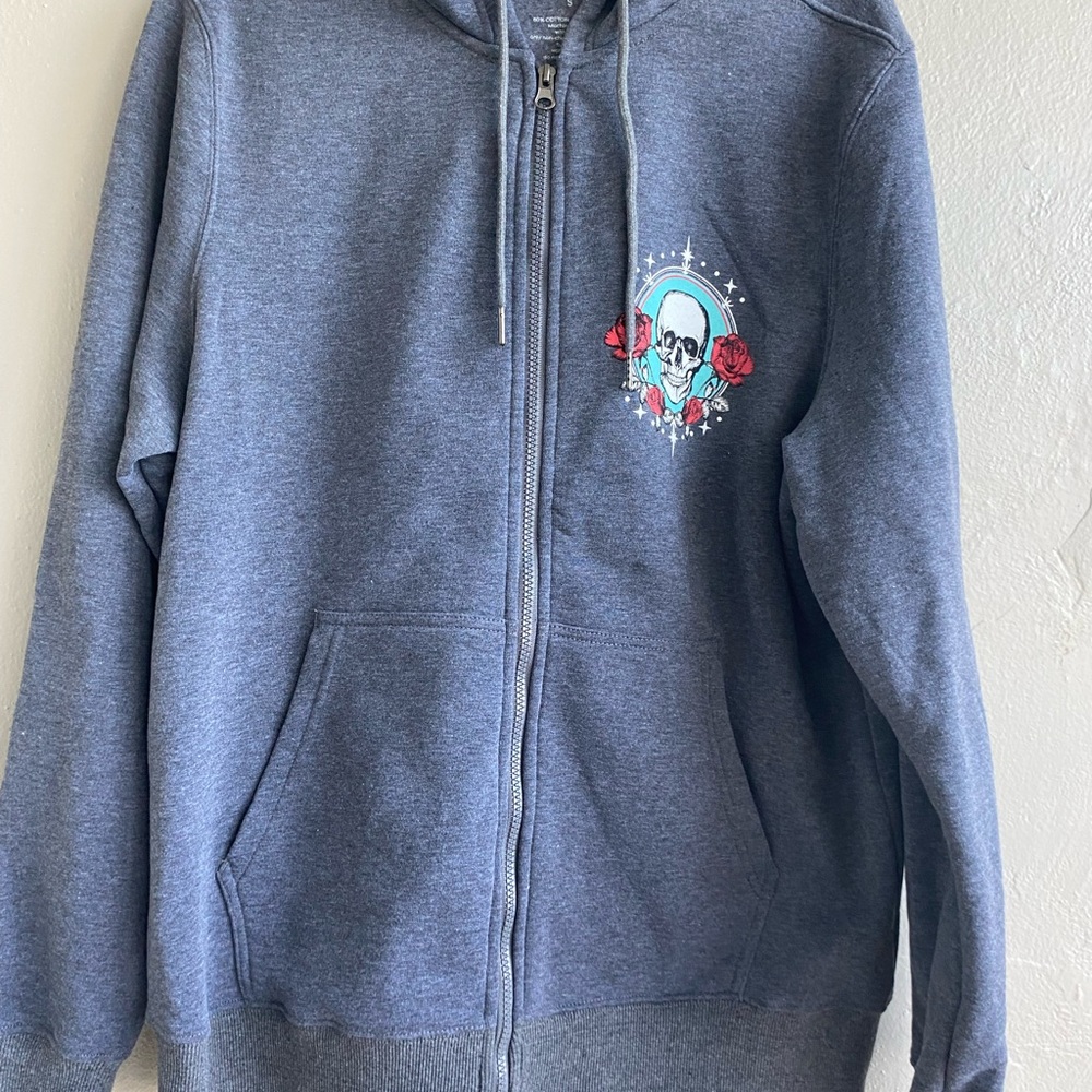 Rebellious One Unisex Skull Skeleton front & back Hoodie Jacket Size Small NWT